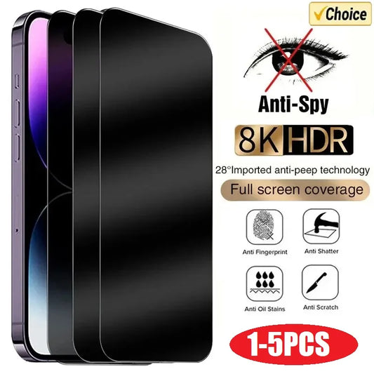 1-5PCS Anti-Spy Glass for iPhone 15 14 13 12 11 Pro Max Mini X XS XR 7 8 6 Plus Privacy Screen Protector For iPhone 17 16 17Air